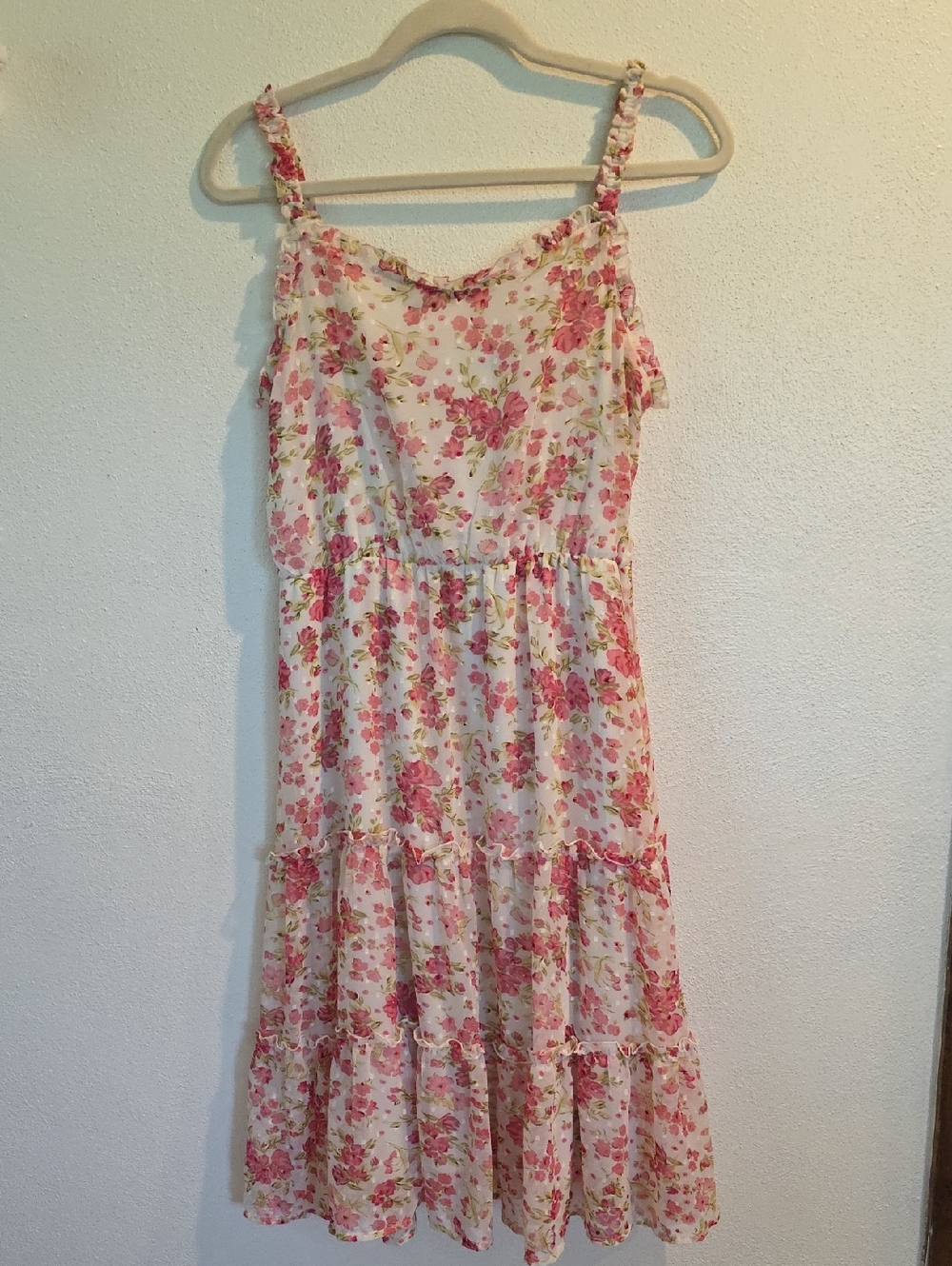 Easybuy Fully Lined With Sheer Overlay Tiered Ruffle Sundress